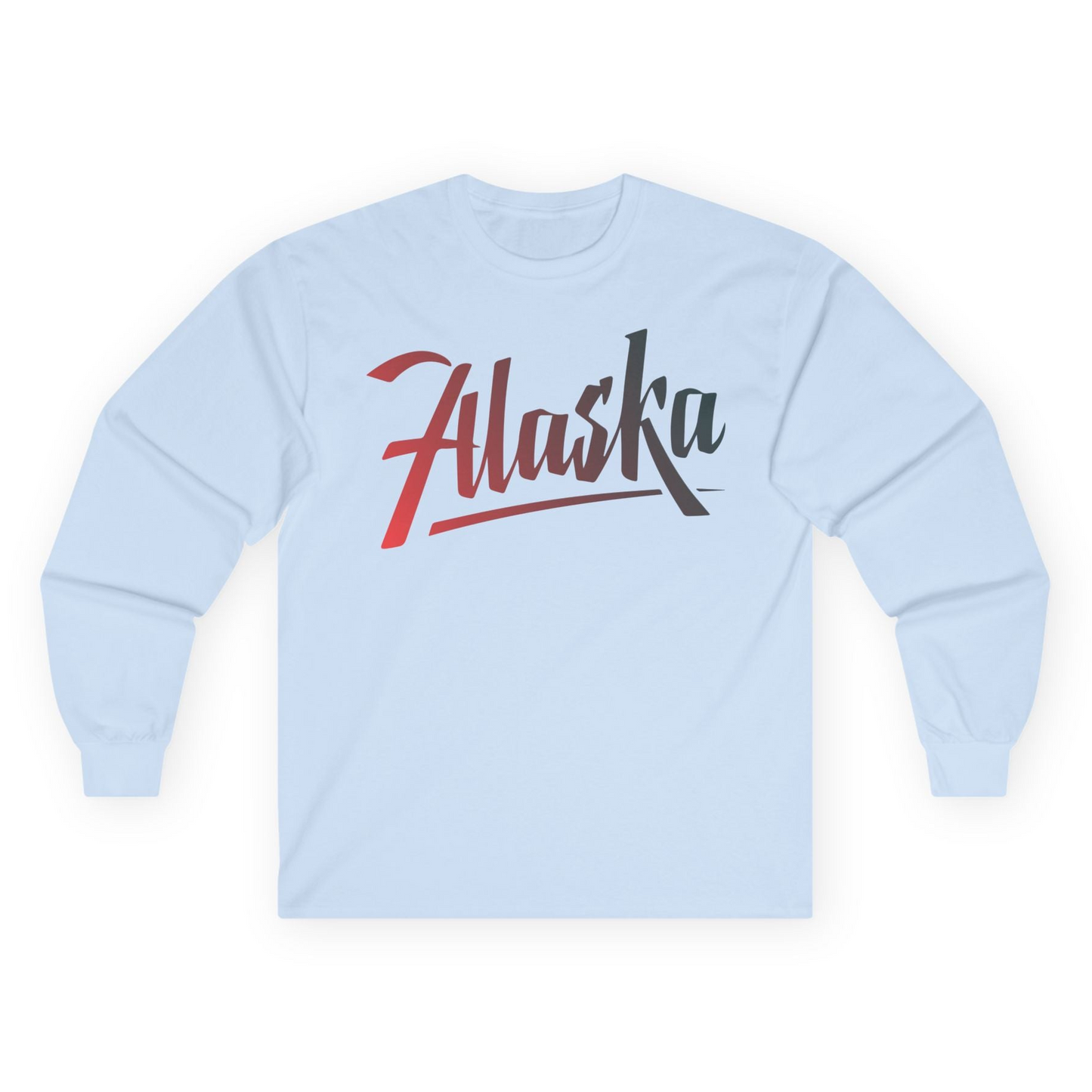 Alaska Script Wordmark Shirt Long Sleeve Shirt – Light Blue – Alaska Cruise Shirts