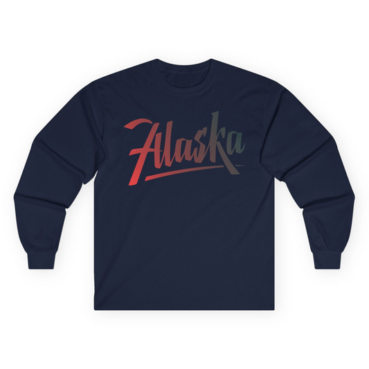 Alaska Script Wordmark Shirt Long Sleeve Shirt – Navy – Alaska Cruise Shirts