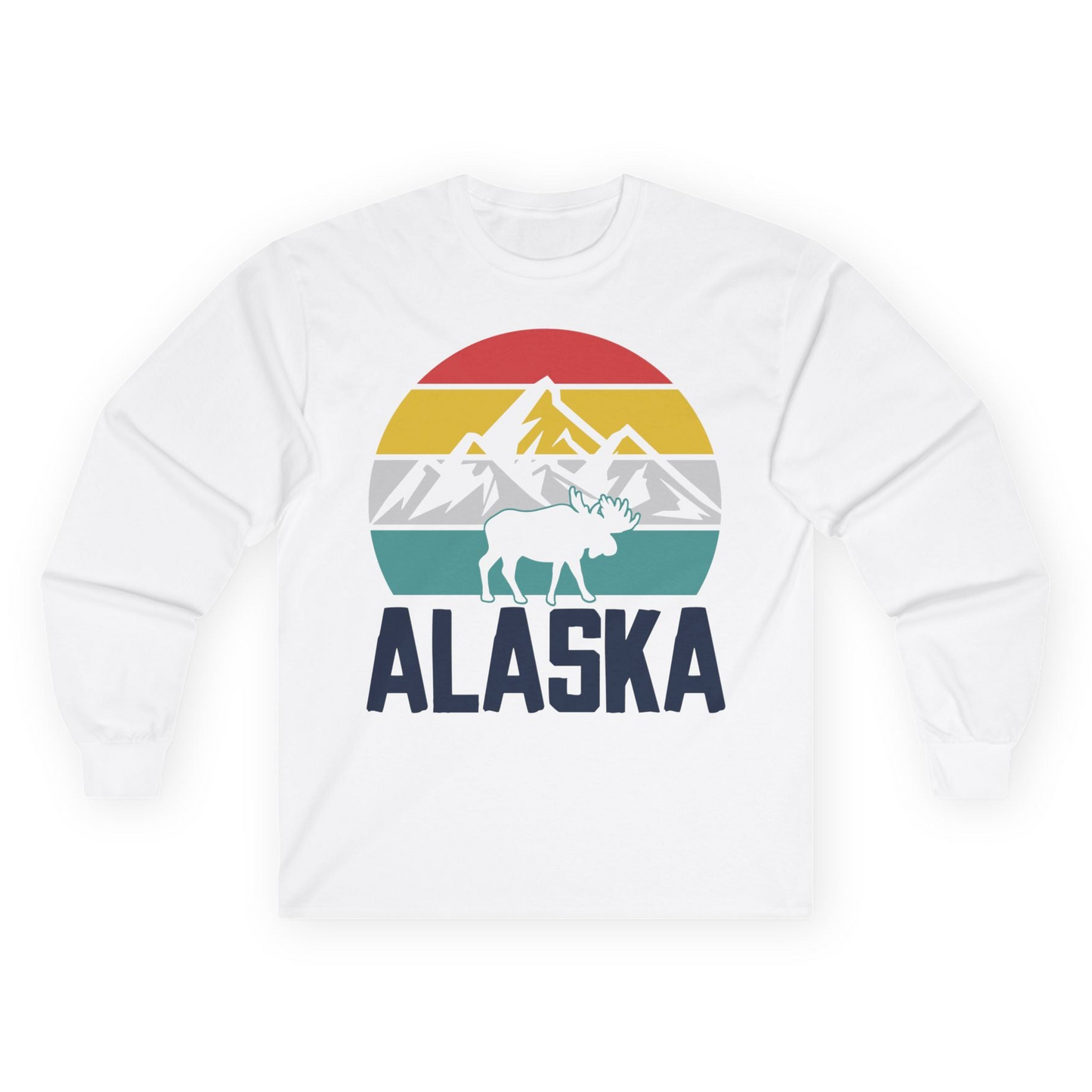 Retro Alaska Moose Silhouette Shirt Long Sleeve Shirt – White – Alaska Cruise Shirts