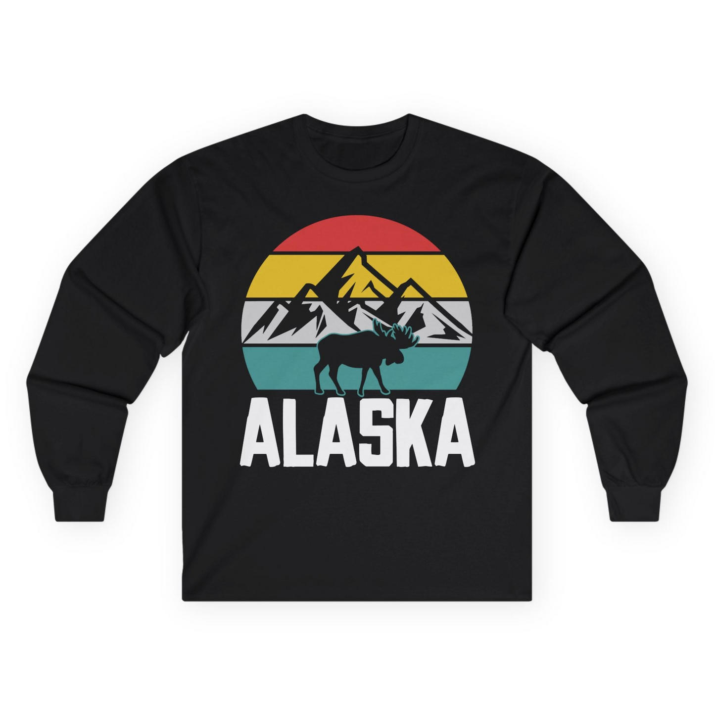 Retro Alaska Moose Silhouette Shirt Long Sleeve Shirt – Black – Alaska Cruise Shirts