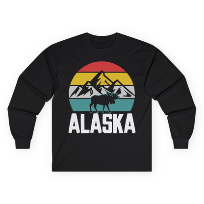 Retro Alaska Moose Silhouette Shirt Long Sleeve Shirt – Black – Alaska Cruise Shirts