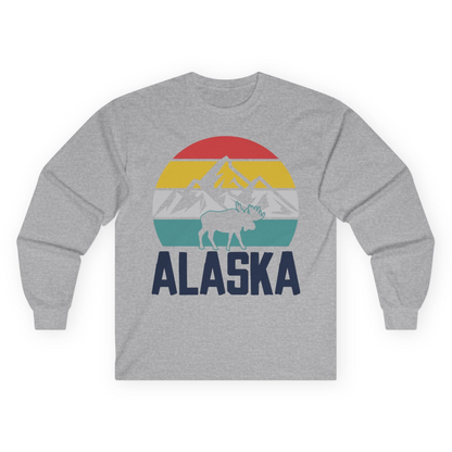 Retro Alaska Moose Silhouette Shirt Long Sleeve Shirt – Sport Grey – Alaska Cruise Shirts