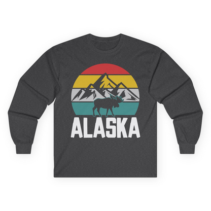 Retro Alaska Moose Silhouette Shirt Long Sleeve Shirt – Dark Heather – Alaska Cruise Shirts