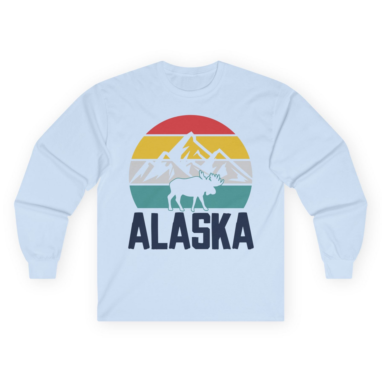 Retro Alaska Moose Silhouette Shirt Long Sleeve Shirt – Light Blue – Alaska Cruise Shirts