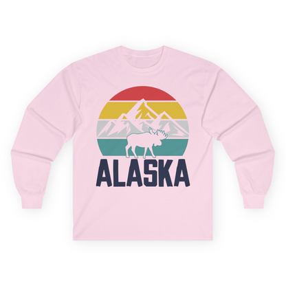 Retro Alaska Moose Silhouette Shirt Long Sleeve Shirt – Light Pink – Alaska Cruise Shirts