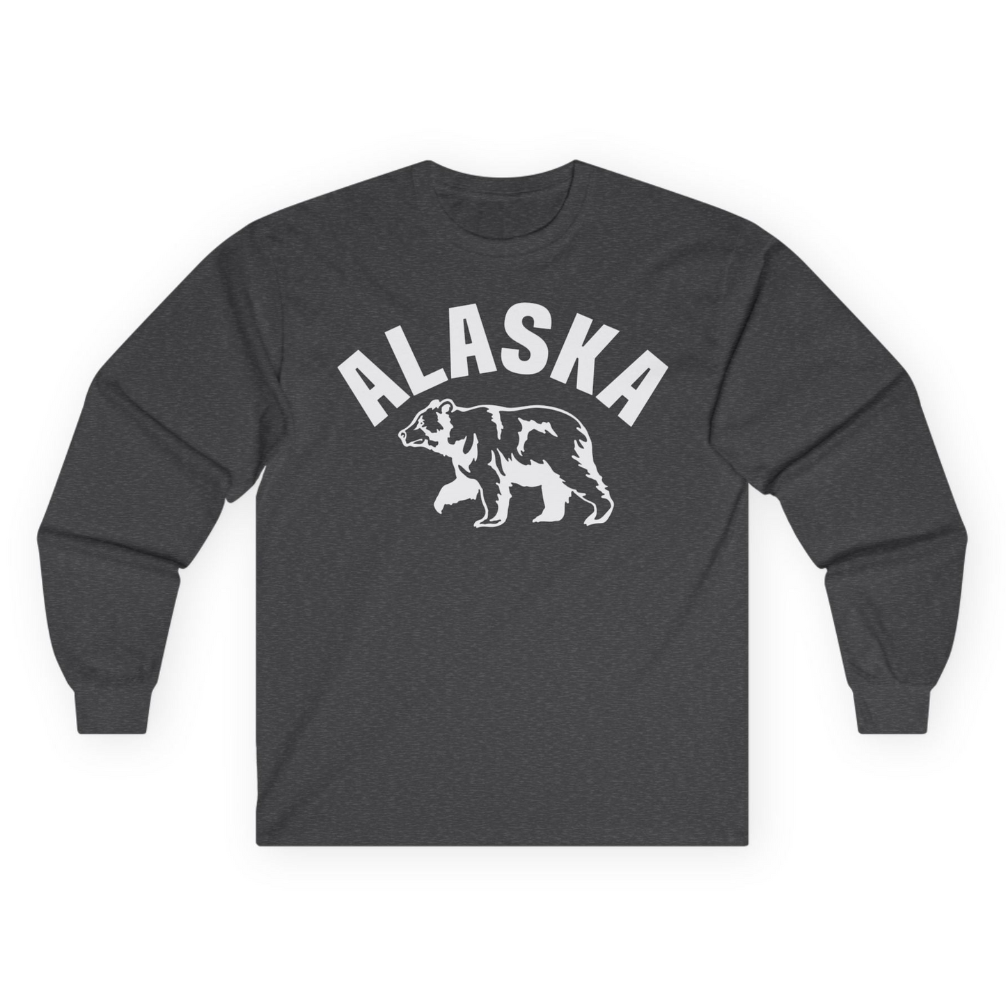 Alaska Bear Silhouette Wildlife Shirt Long Sleeve Shirt – Dark Heather – Alaska Cruise Shirts