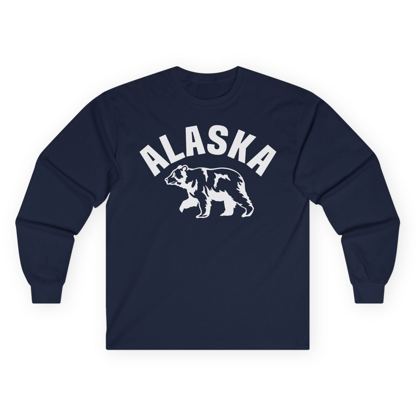 Alaska Bear Silhouette Wildlife Shirt Long Sleeve Shirt – Navy – Alaska Cruise Shirts