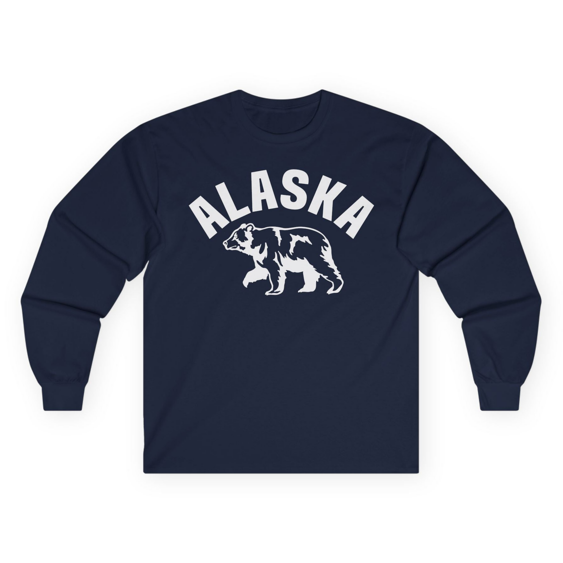 Alaska Bear Silhouette Wildlife Shirt Long Sleeve Shirt – Navy – Alaska Cruise Shirts