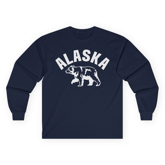 Alaska Bear Silhouette Wildlife Shirt Long Sleeve Shirt – Navy – Alaska Cruise Shirts