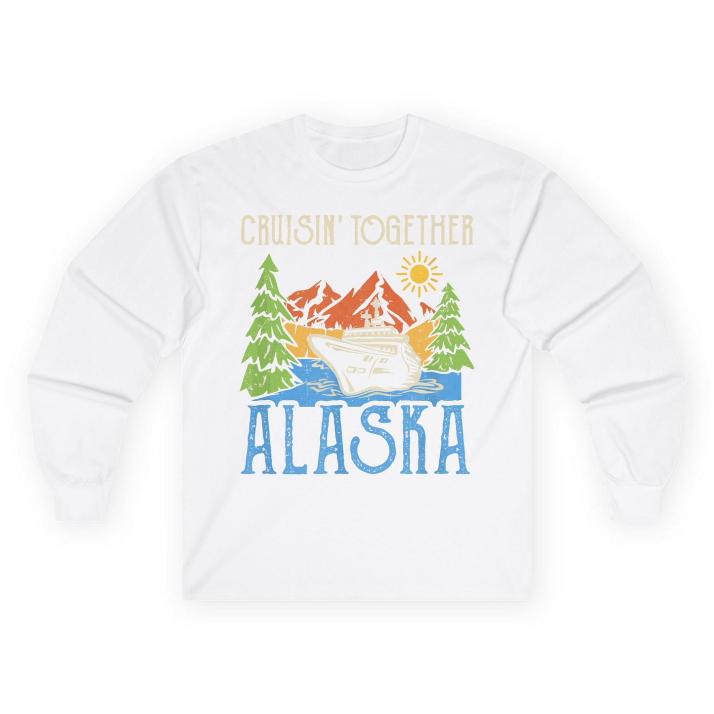 Alaska Cruise Adventure Nature Landscape Retro Family Shirt — Long Sleeve Long Sleeve Shirt – White – Alaska Cruise Shirts