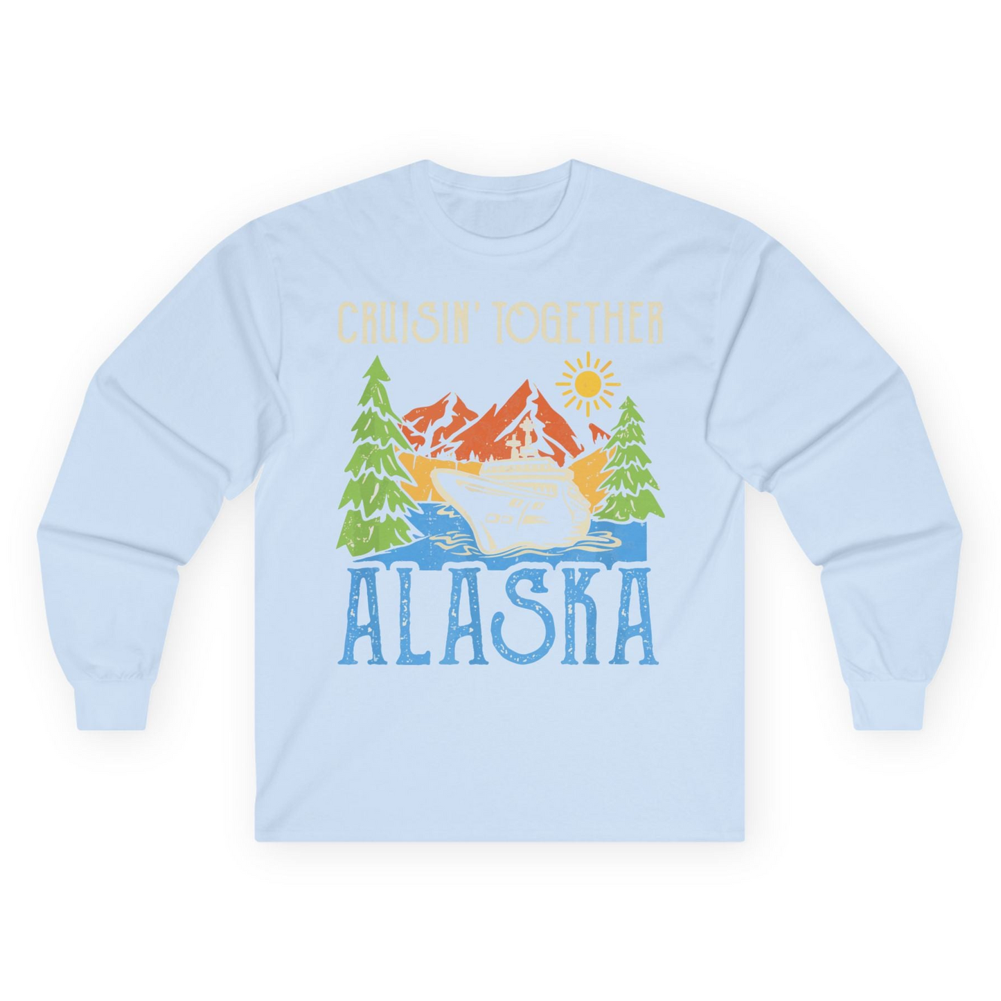 Alaska Cruise Adventure Nature Landscape Retro Family Shirt — Long Sleeve Long Sleeve Shirt – Light Blue – Alaska Cruise Shirts