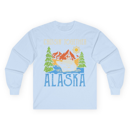 Alaska Cruise Adventure Nature Landscape Retro Family Shirt — Long Sleeve Long Sleeve Shirt – Light Blue – Alaska Cruise Shirts