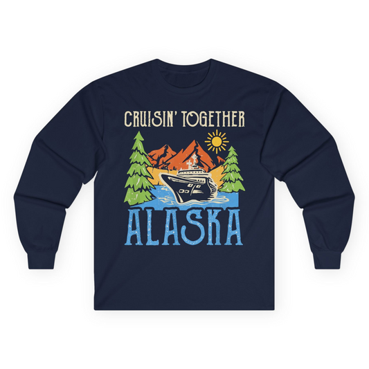 Alaska Cruise Adventure Nature Landscape Retro Family Shirt — Long Sleeve Long Sleeve Shirt – Navy – Alaska Cruise Shirts