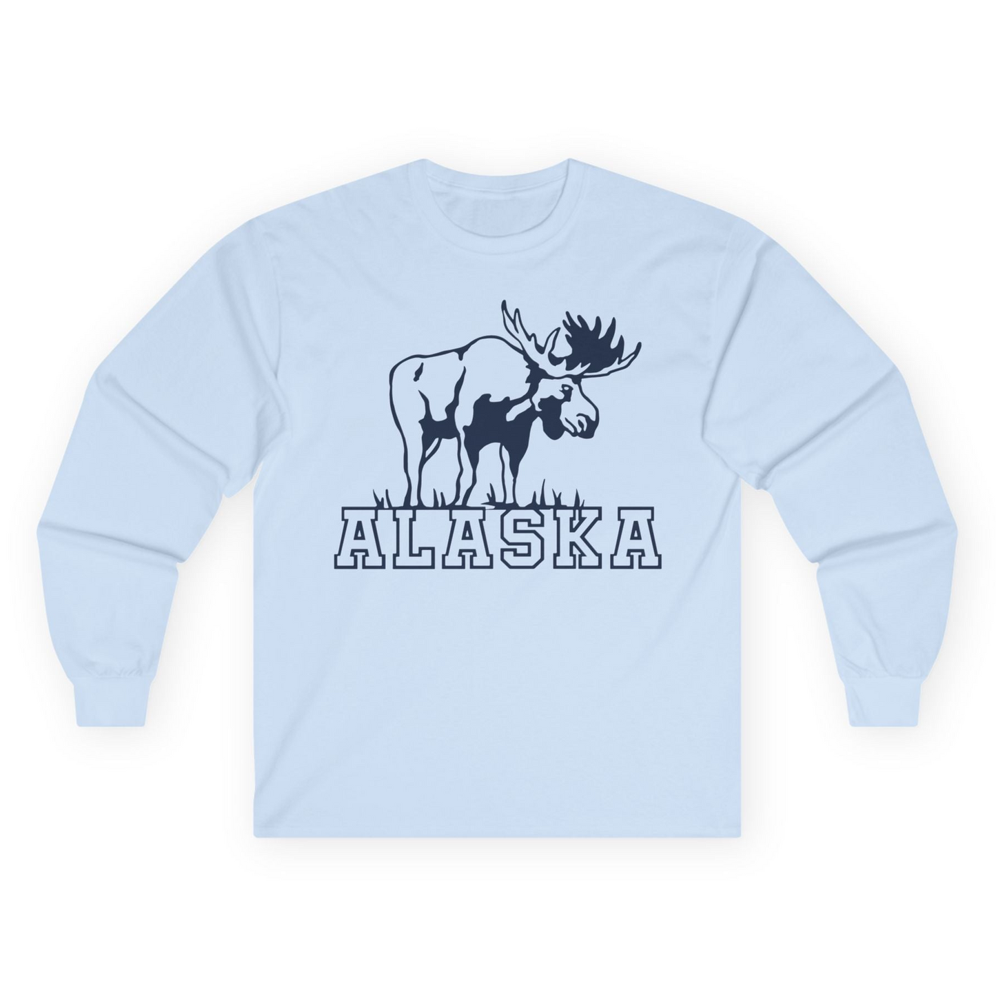 Alaska Moose Silhouette Shirt Long Sleeve Shirt – Light Blue – Alaska Cruise Shirts
