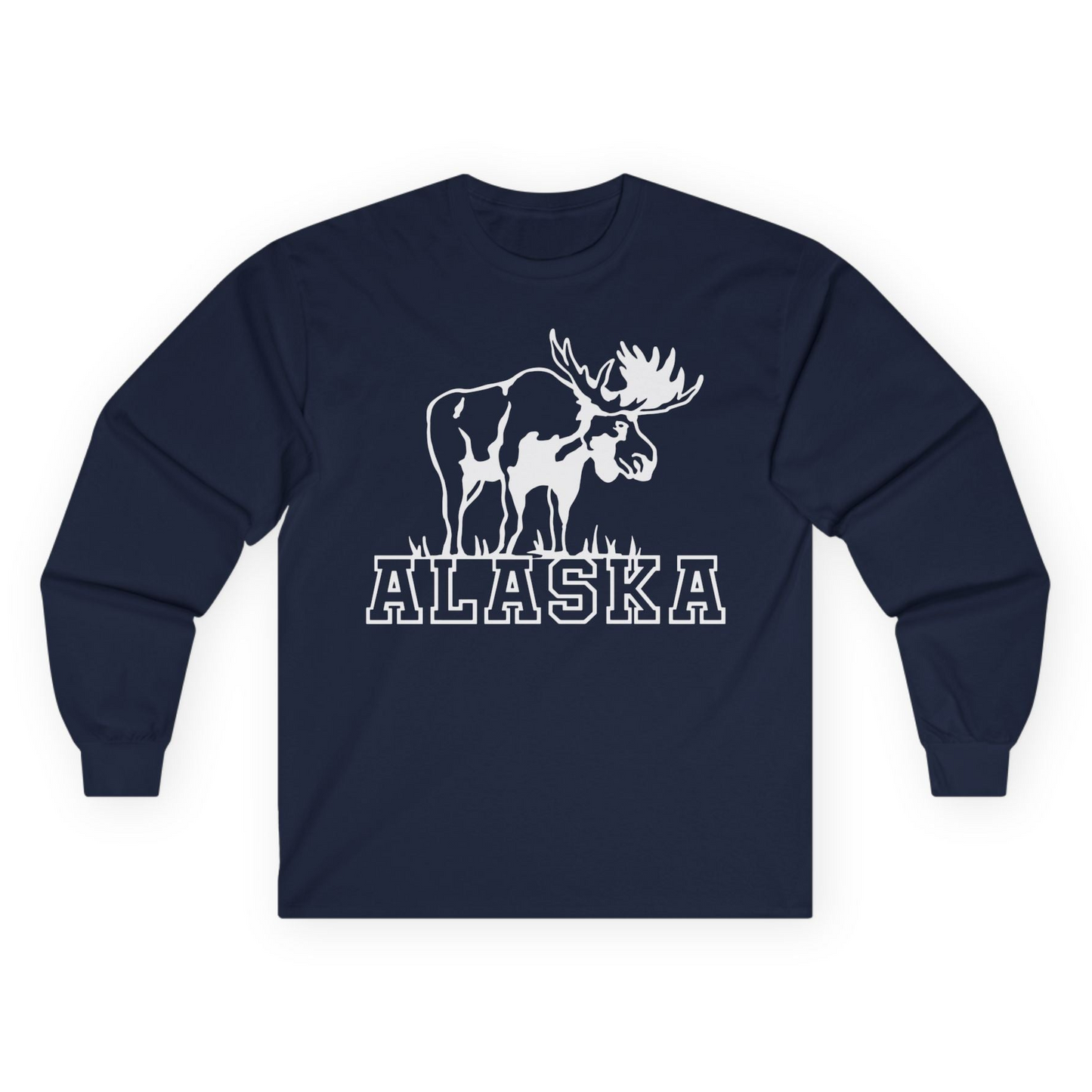 Alaska Moose Silhouette Shirt Long Sleeve Shirt – Navy – Alaska Cruise Shirts