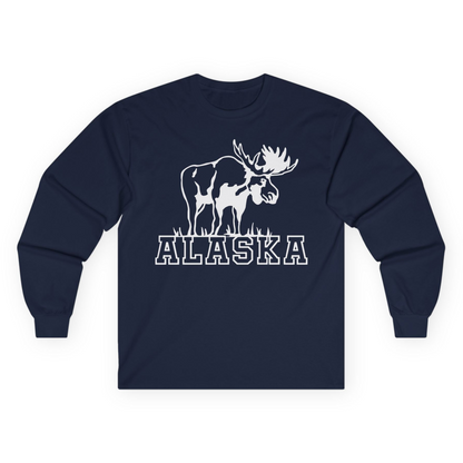 Alaska Moose Silhouette Shirt Long Sleeve Shirt – Navy – Alaska Cruise Shirts