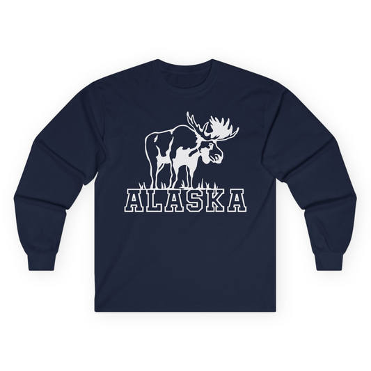 Alaska Moose Silhouette Shirt Long Sleeve Shirt – Navy – Alaska Cruise Shirts