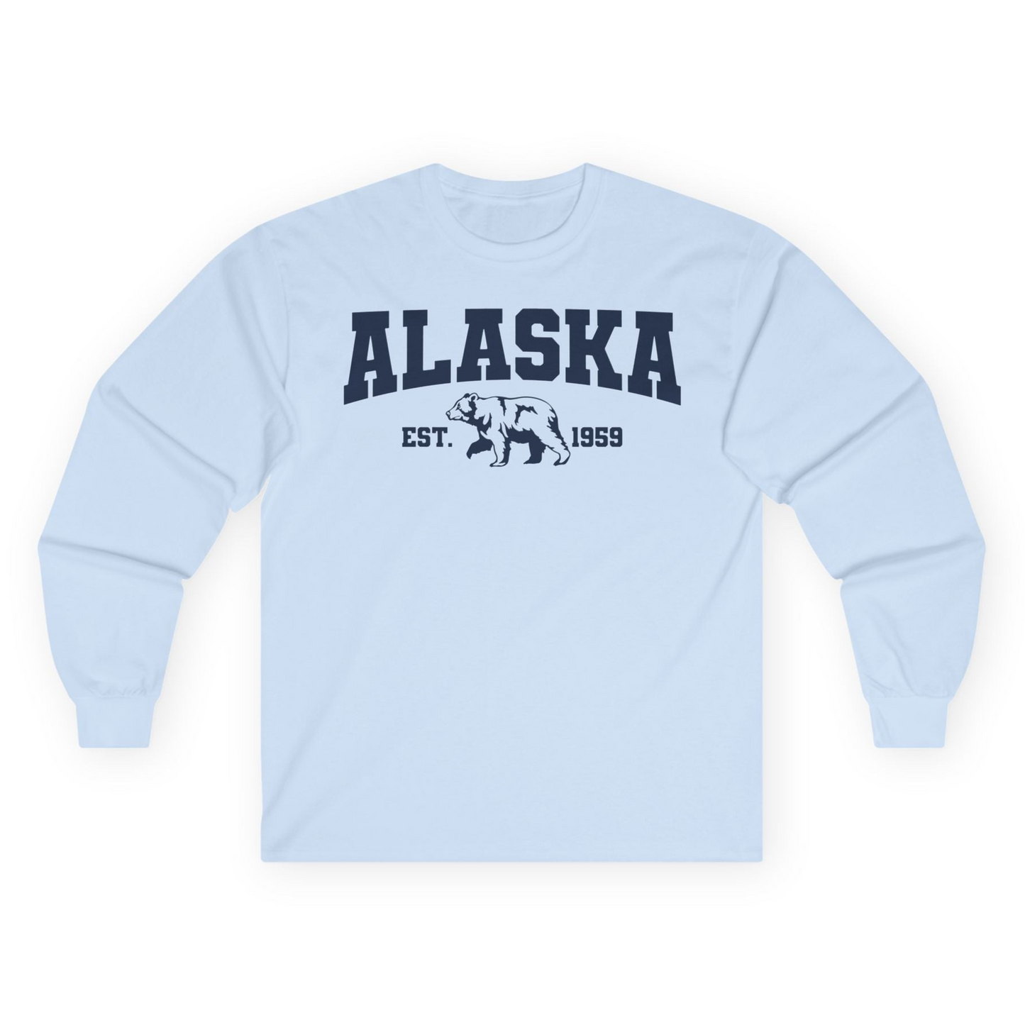 Vintage Alaska Bear Shirt Long Sleeve Shirt – Light Blue – Alaska Cruise Shirts