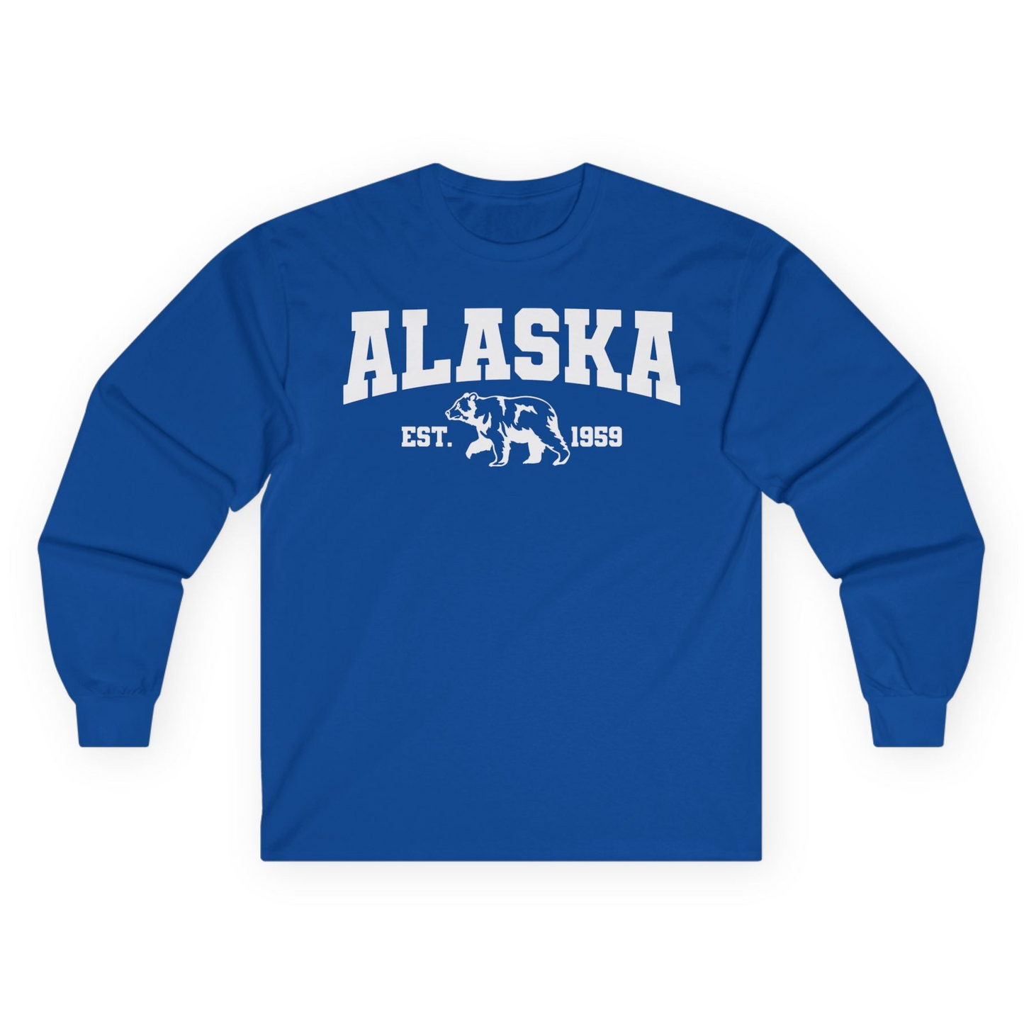 Vintage Alaska Bear Shirt Long Sleeve Shirt – Royal – Alaska Cruise Shirts
