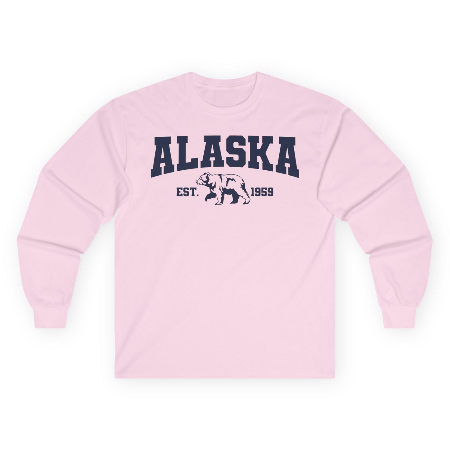 Vintage Alaska Bear Shirt Long Sleeve Shirt – Light Pink – Alaska Cruise Shirts