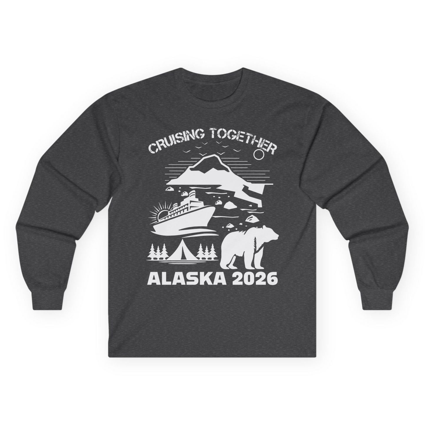 Alaska Cruise 2026 Family Adventure Bear Mountain Nature Shirt — Long Sleeve Long Sleeve Shirt – Dark Heather – Alaska Cruise Shirts