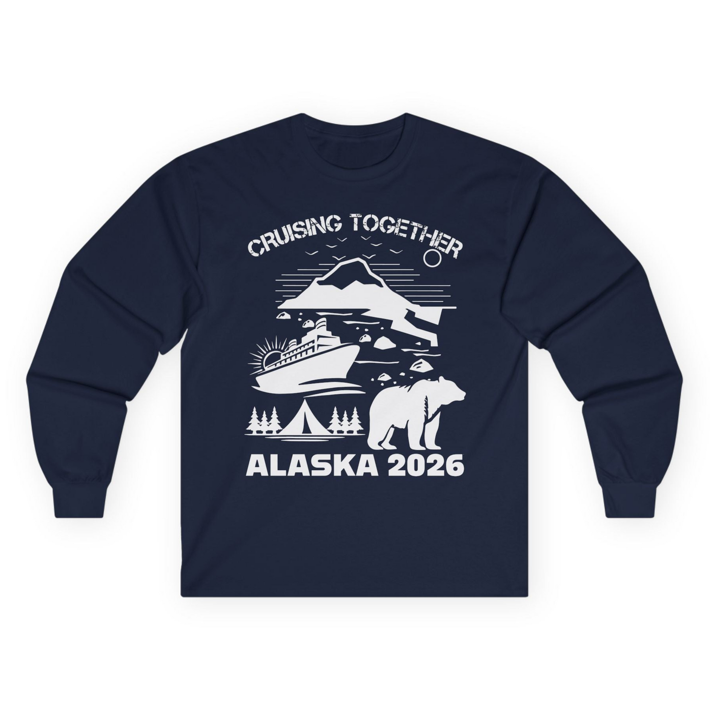 Alaska Cruise 2026 Family Adventure Bear Mountain Nature Shirt — Long Sleeve Long Sleeve Shirt – Navy – Alaska Cruise Shirts