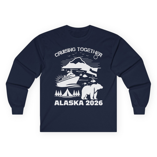 Alaska Cruise 2026 Family Adventure Bear Mountain Nature Shirt — Long Sleeve Long Sleeve Shirt – Navy – Alaska Cruise Shirts