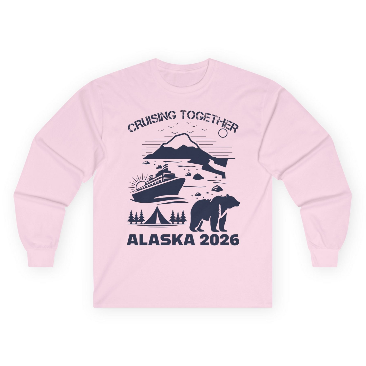 Alaska Cruise 2026 Family Adventure Bear Mountain Nature Shirt — Long Sleeve Long Sleeve Shirt – Light Pink – Alaska Cruise Shirts