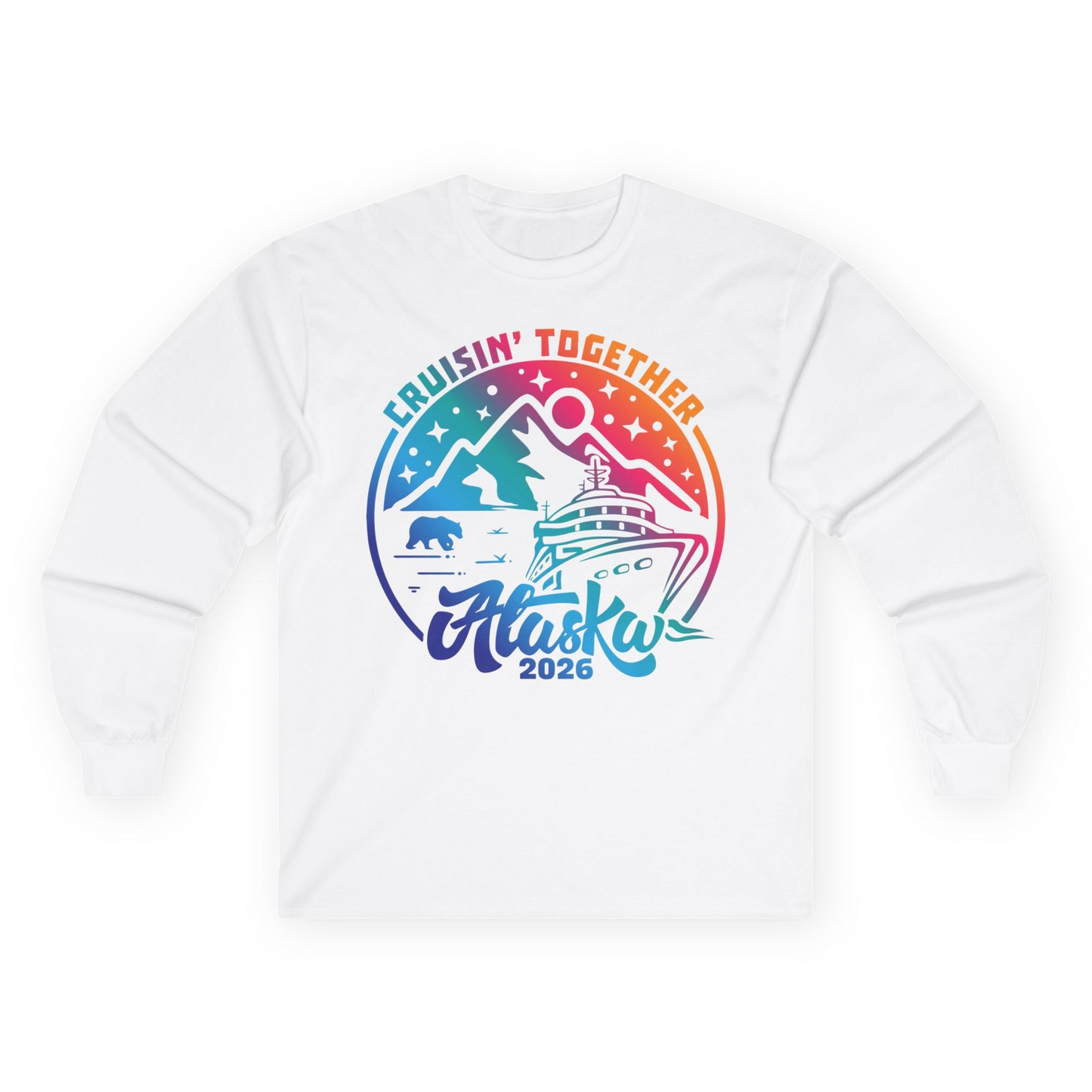Alaska Cruise Adventure Mountains Wildlife Retro Family Group Shirt 2026 — Long Sleeve Long Sleeve Shirt – White – Alaska Cruise Shirts