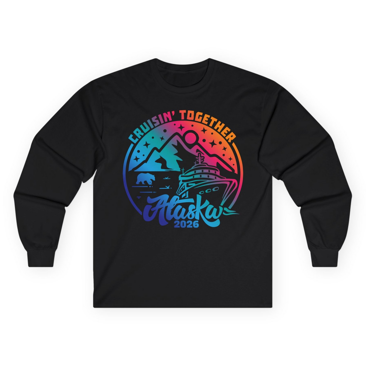 Alaska Cruise Adventure Mountains Wildlife Retro Family Group Shirt 2026 — Long Sleeve Long Sleeve Shirt – Black – Alaska Cruise Shirts