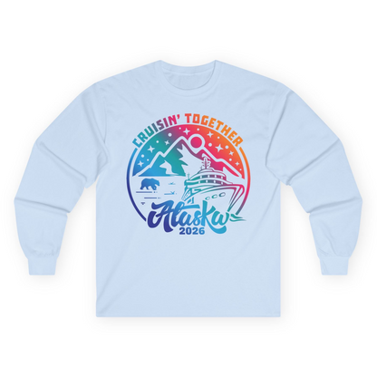 Alaska Cruise Adventure Mountains Wildlife Retro Family Group Shirt 2026 — Long Sleeve Long Sleeve Shirt – Light Blue – Alaska Cruise Shirts
