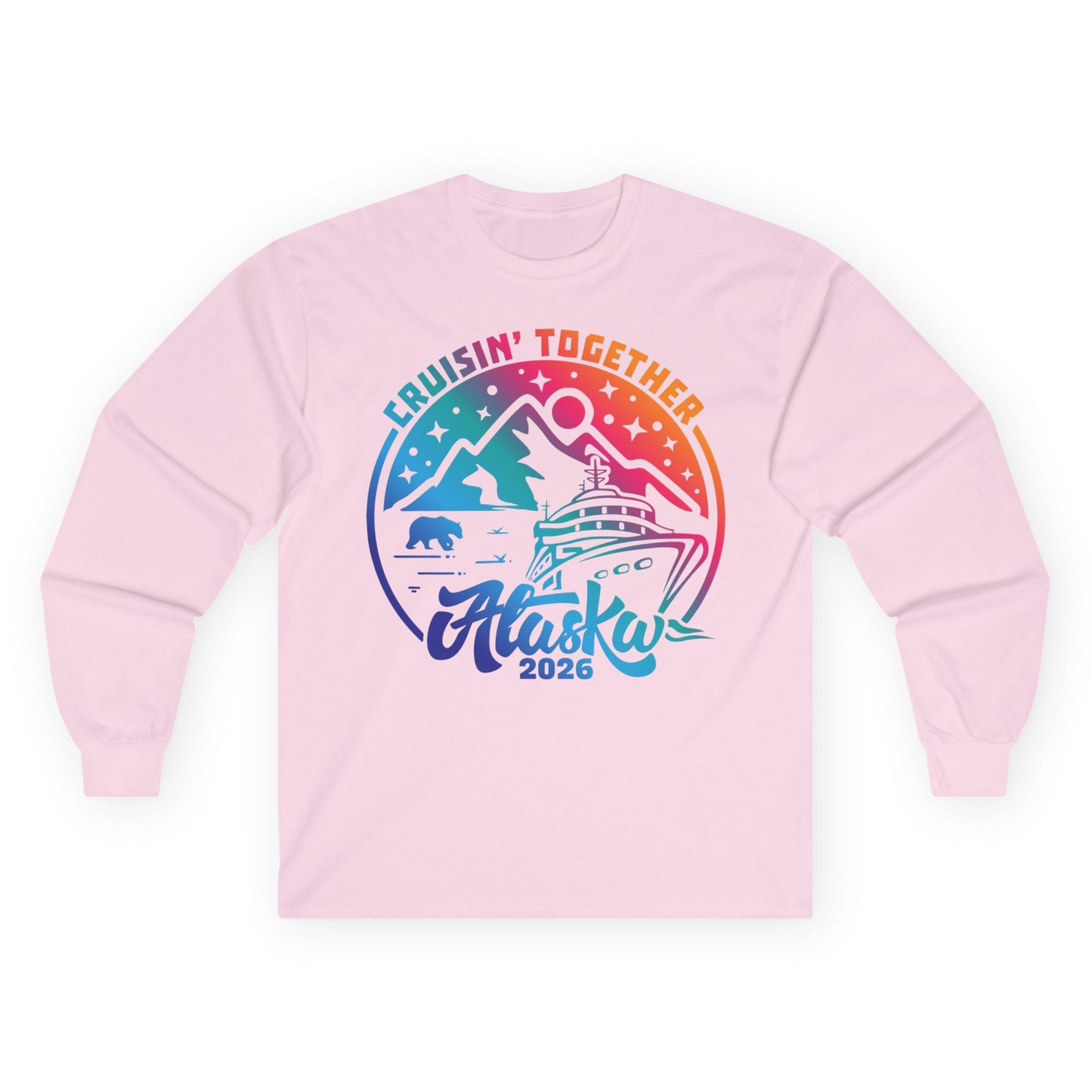 Alaska Cruise Adventure Mountains Wildlife Retro Family Group Shirt 2026 — Long Sleeve Long Sleeve Shirt – Light Pink – Alaska Cruise Shirts