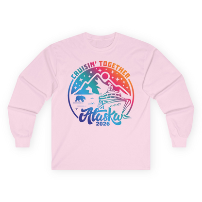 Alaska Cruise Adventure Mountains Wildlife Retro Family Group Shirt 2026 — Long Sleeve Long Sleeve Shirt – Light Pink – Alaska Cruise Shirts