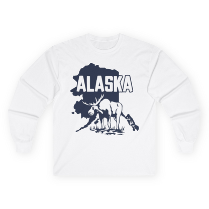 Alaska Moose Silhouette Shirt Long Sleeve Shirt – White – Alaska Cruise Shirts