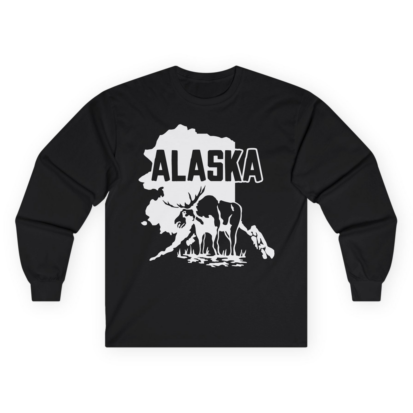 Alaska Moose Silhouette Shirt Long Sleeve Shirt – Black – Alaska Cruise Shirts