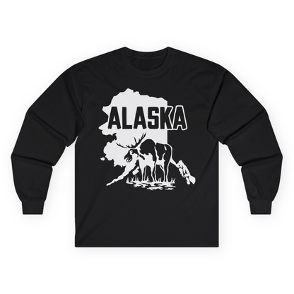 Alaska Moose Silhouette Shirt Long Sleeve Shirt – Black – Alaska Cruise Shirts