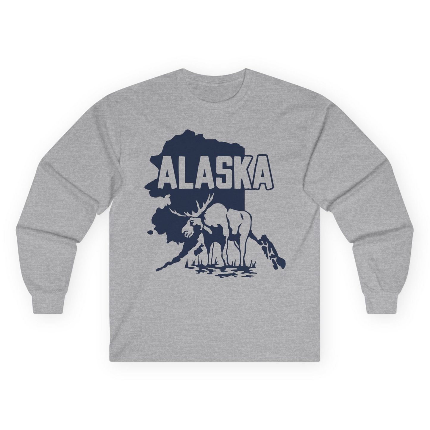 Alaska Moose Silhouette Shirt Long Sleeve Shirt – Sport Grey – Alaska Cruise Shirts