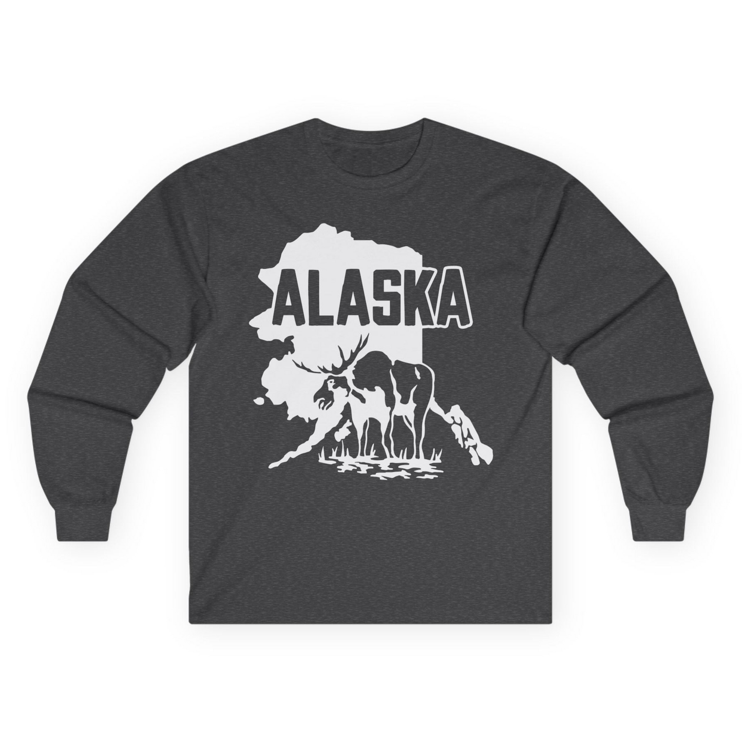 Alaska Moose Silhouette Shirt Long Sleeve Shirt – Dark Heather – Alaska Cruise Shirts