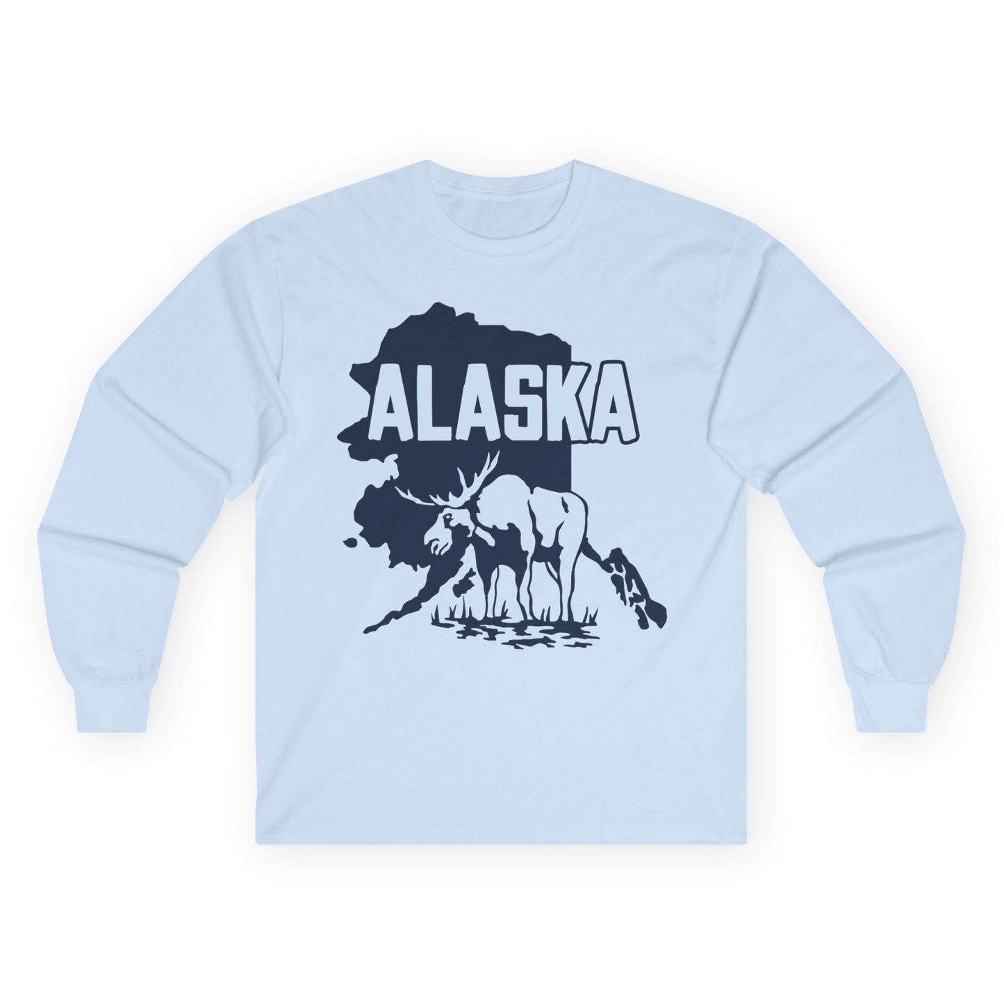 Alaska Moose Silhouette Shirt Long Sleeve Shirt – Light Blue – Alaska Cruise Shirts