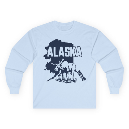Alaska Moose Silhouette Shirt Long Sleeve Shirt – Light Blue – Alaska Cruise Shirts