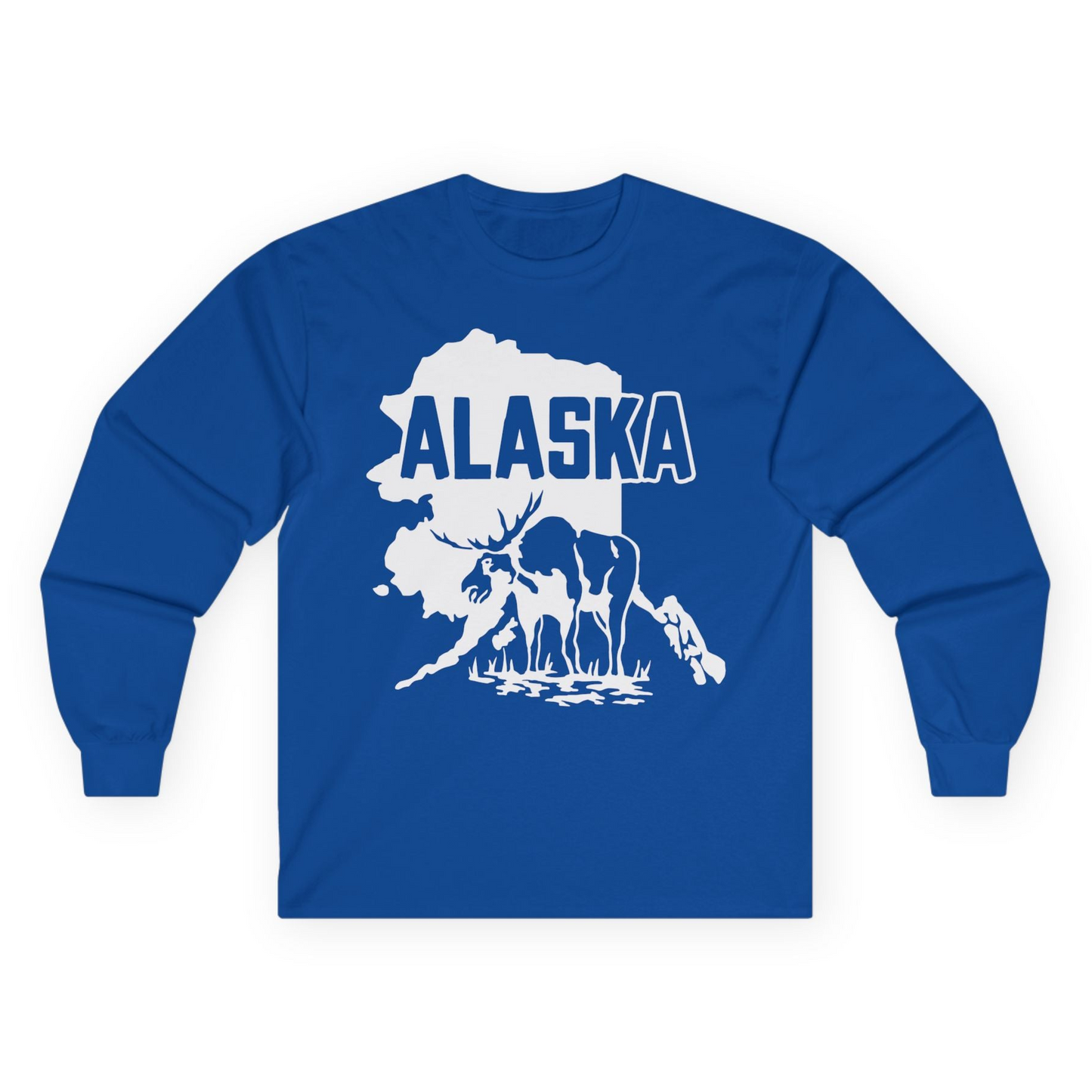 Alaska Moose Silhouette Shirt Long Sleeve Shirt – Royal – Alaska Cruise Shirts