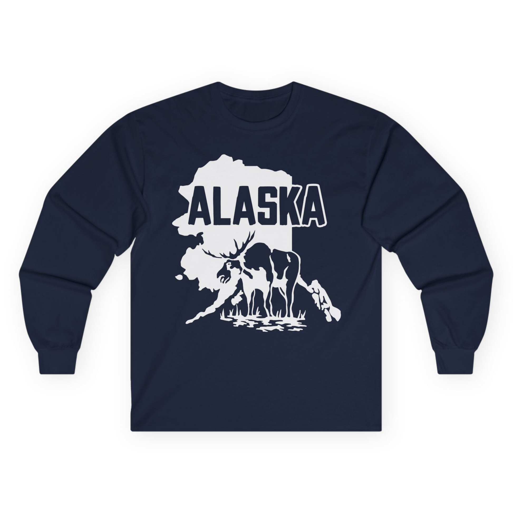 Alaska Moose Silhouette Shirt Long Sleeve Shirt – Navy – Alaska Cruise Shirts