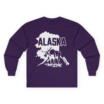 Alaska Moose Silhouette Shirt Long Sleeve Shirt – Purple – Alaska Cruise Shirts