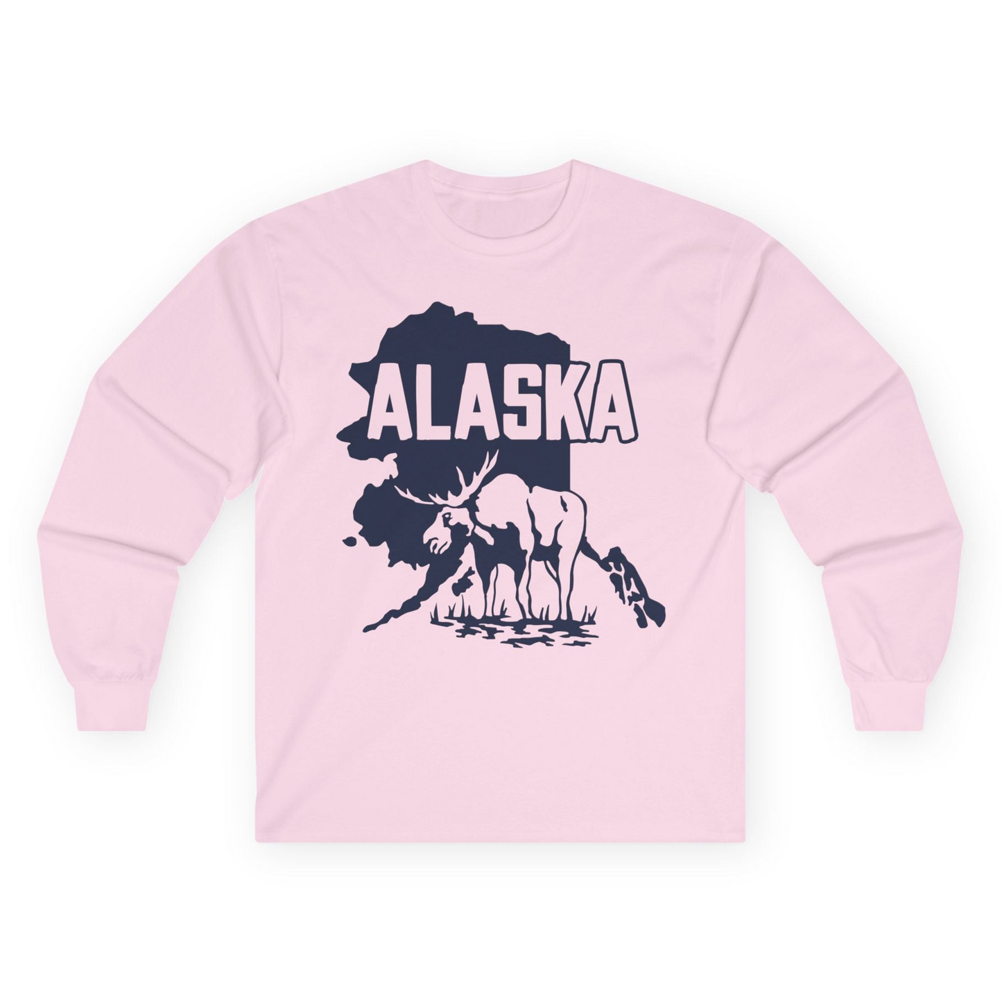 Alaska Moose Silhouette Shirt Long Sleeve Shirt – Light Pink – Alaska Cruise Shirts