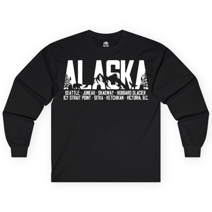 Alaska Cruise Silhouette Wildlife Destinations Shirt Seattle Juneau — Long Sleeve Long Sleeve Shirt – Black – Alaska Cruise Shirts
