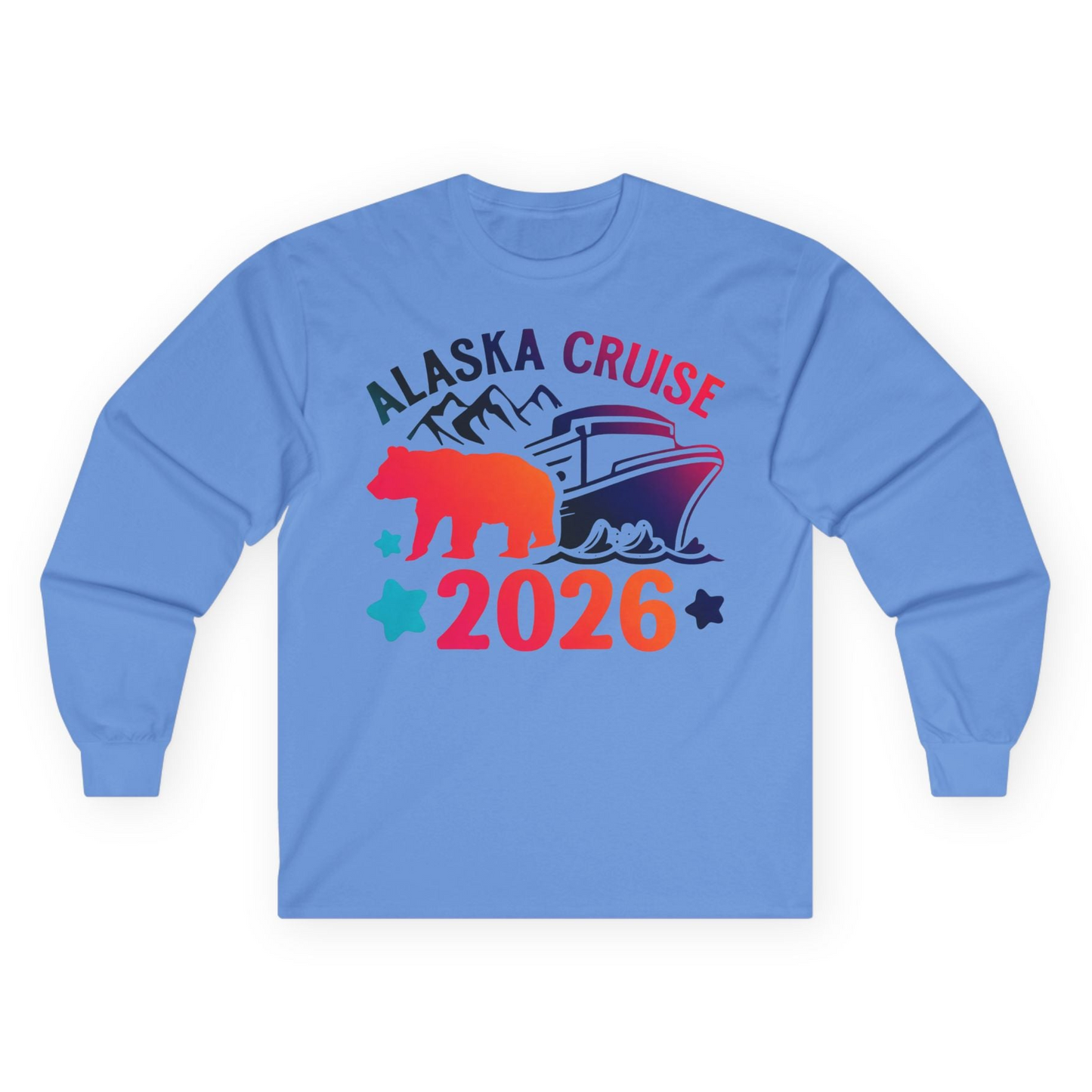 Alaska Cruise 2026 Shirt Long Sleeve Shirt – Carolina Blue – Alaska Cruise Shirts