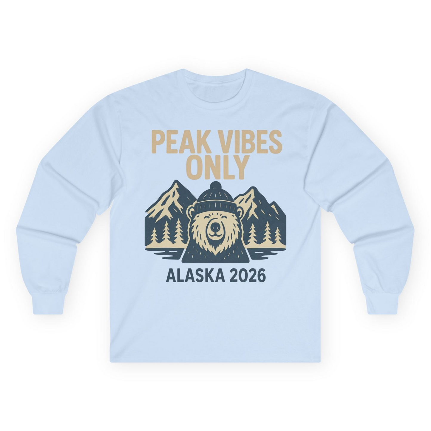 Alaska 2026 Mountain Adventure Bear Long Sleeve Shirt – Light Blue – Alaska Cruise Shirts