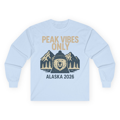 Alaska 2026 Mountain Adventure Bear Long Sleeve Shirt – Light Blue – Alaska Cruise Shirts