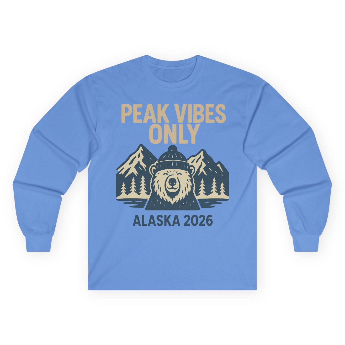 Alaska 2026 Mountain Adventure Bear Long Sleeve Shirt – Carolina Blue – Alaska Cruise Shirts