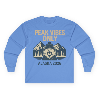 Alaska 2026 Mountain Adventure Bear Long Sleeve Shirt – Carolina Blue – Alaska Cruise Shirts